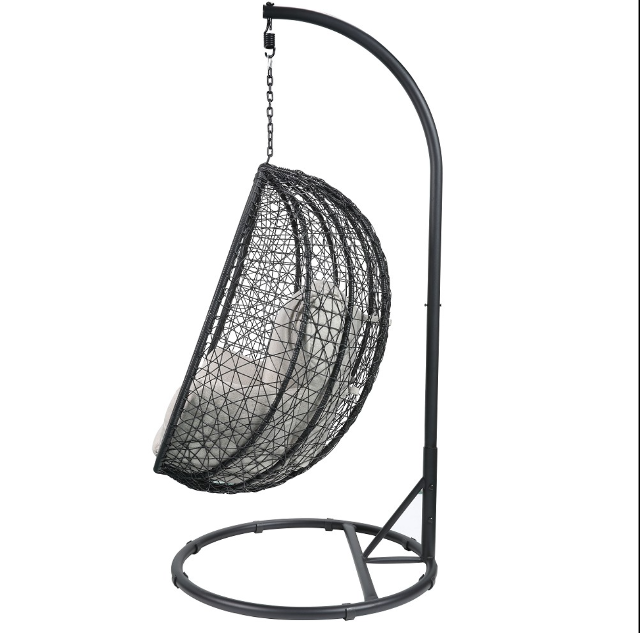 Simona Patio Swing Chair with Stand in Beige Fabric & Black Wicker 45030