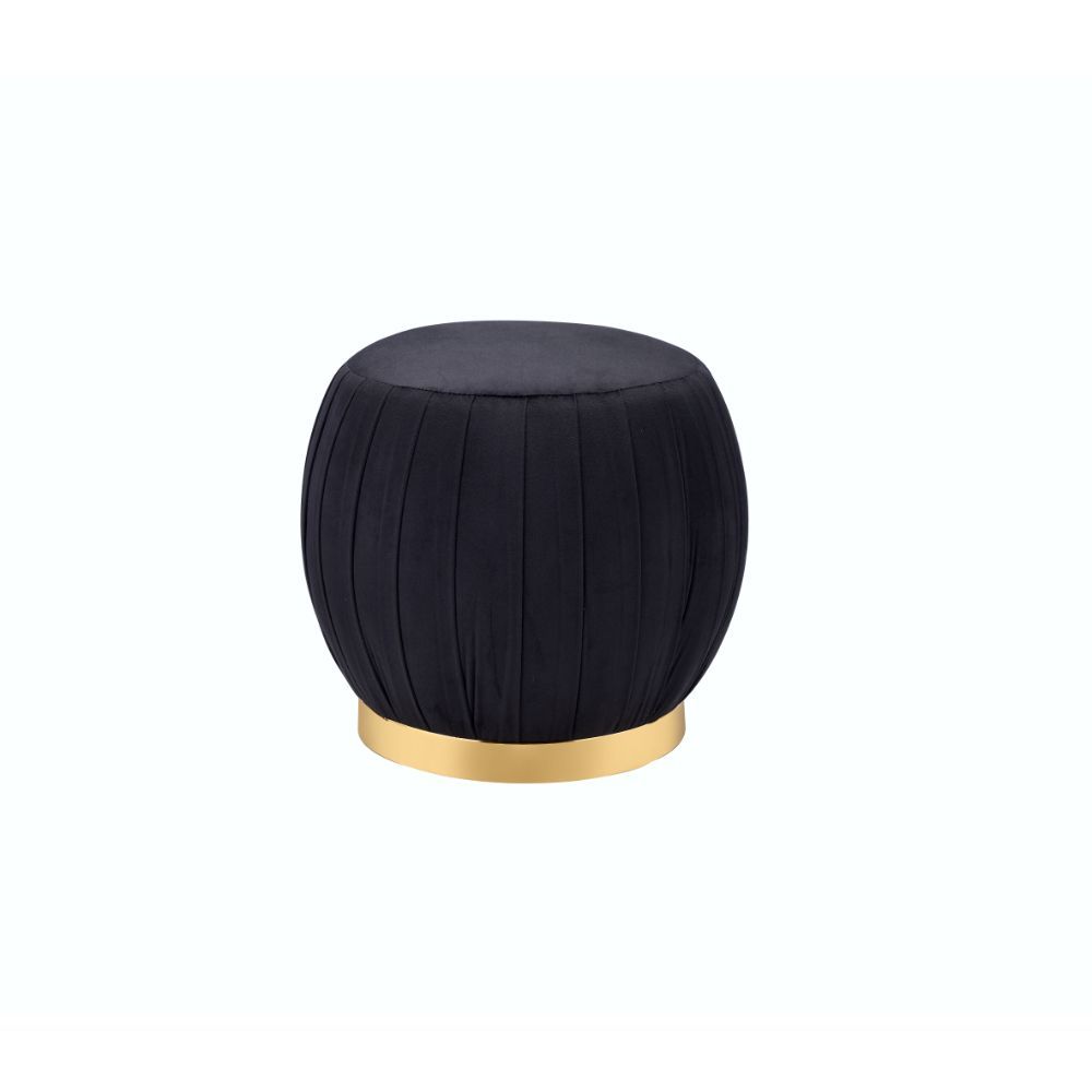 Zinnia Ottoman, Black Velvet & Gold 96449