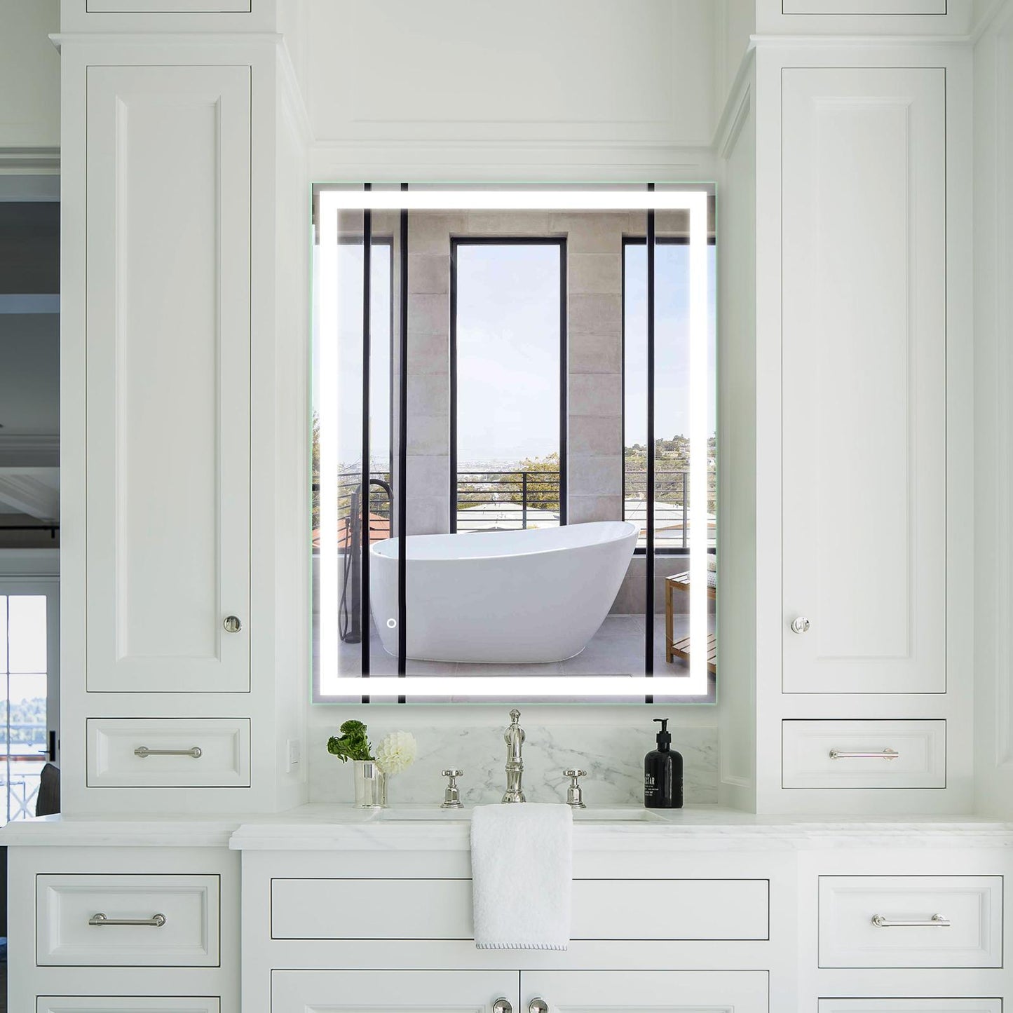 Beveled Frameless Lighted Bathroom / Vanity Mirror / Size: 28" x 36"