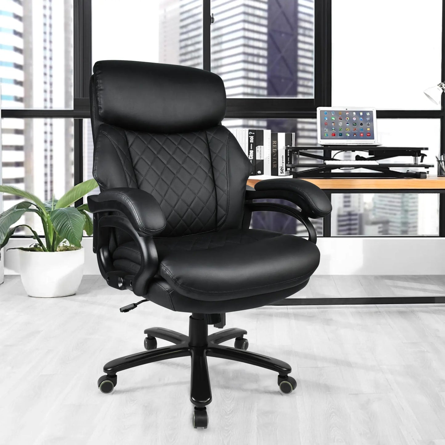 Office Desk Chair with High Quality PU Leather, Adjustable Height/Tilt, 360-Degree Swivel, 400LBS , Black - Image #9