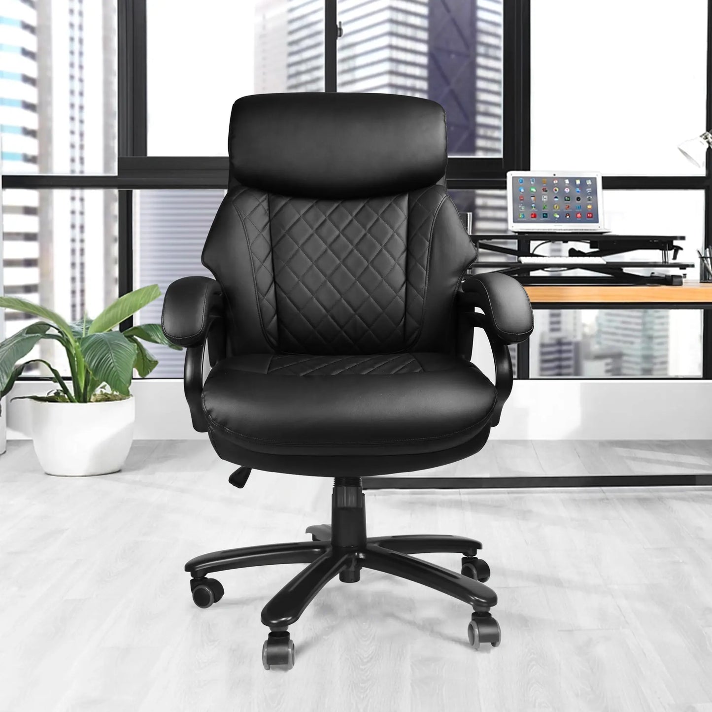 Office Desk Chair with High Quality PU Leather, Adjustable Height/Tilt, 360-Degree Swivel, 400LBS , Black - Image #10