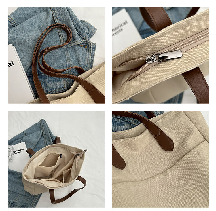 Large Capacity Handbag Canvas Texture Niche Shoulder Tote Bag
