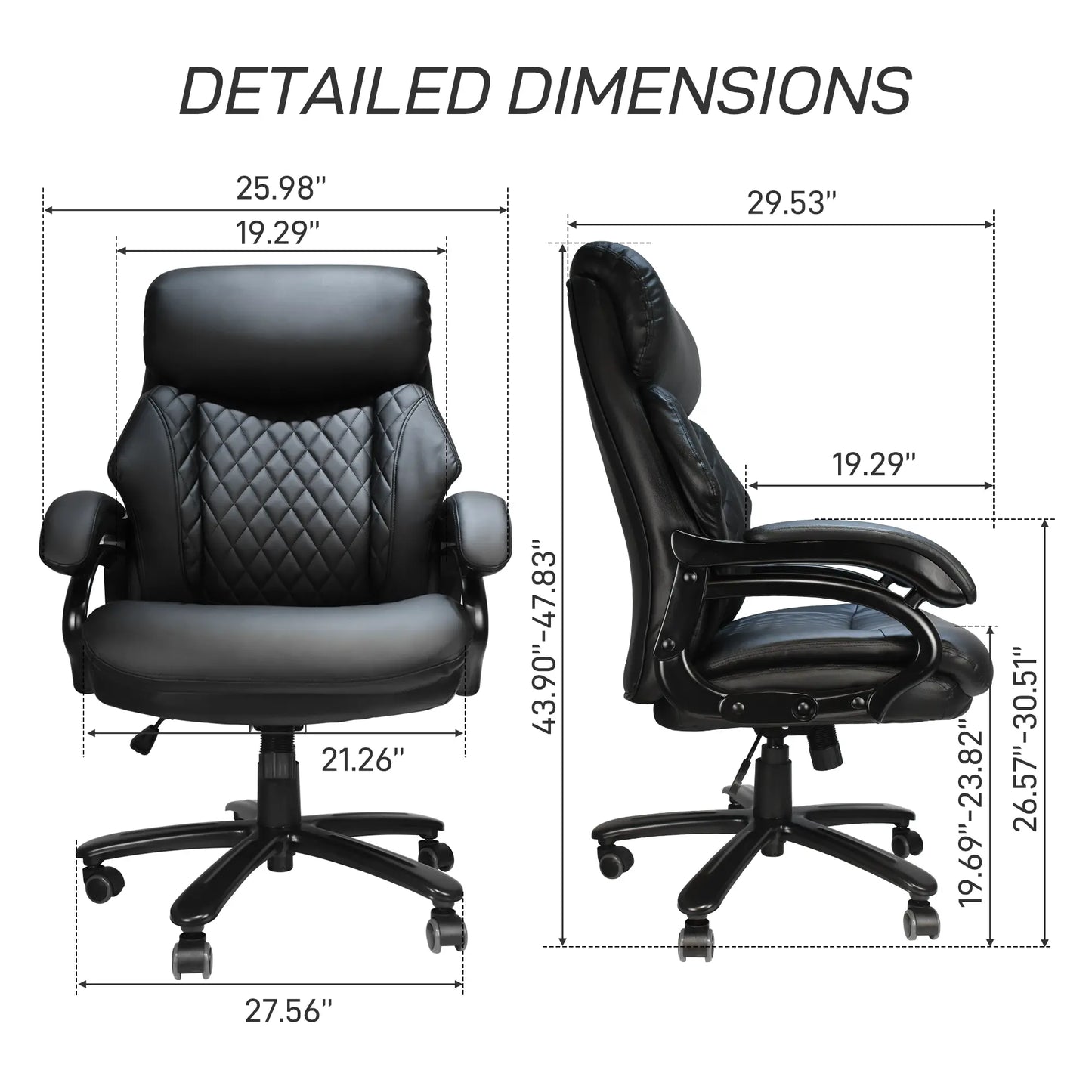 Office Desk Chair with High Quality PU Leather, Adjustable Height/Tilt, 360-Degree Swivel, 400LBS , Black - Image #6
