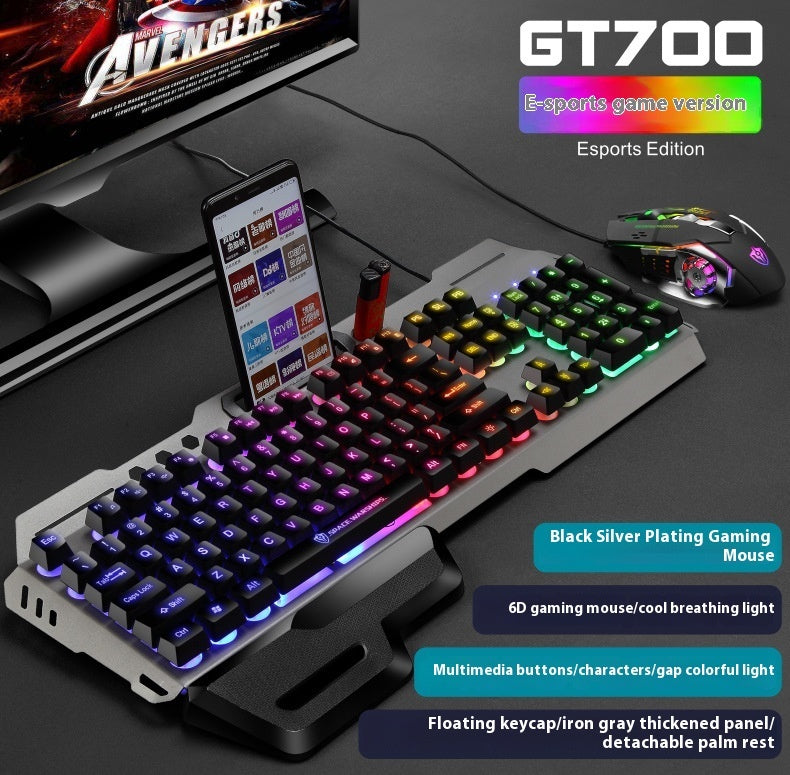 USB Port Luminous Metal Game Mechanical Feeling Keyboard Mouse