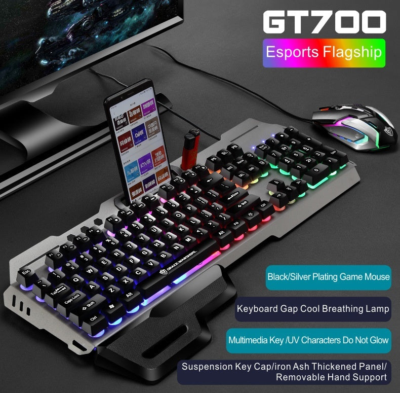 USB Port Luminous Metal Game Mechanical Feeling Keyboard Mouse