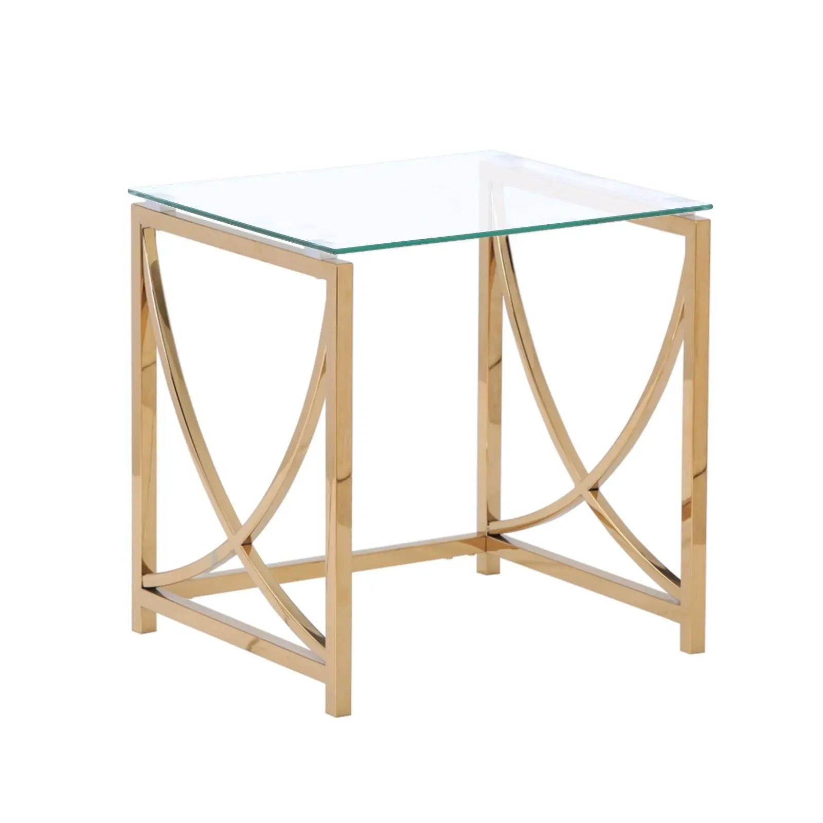 3 Pieces Gold Square Nesting Glass End Tables- Small Coffee Table Set- Stainless Steel Small Coffee Tables with Clear Tempered Glass - Image #12