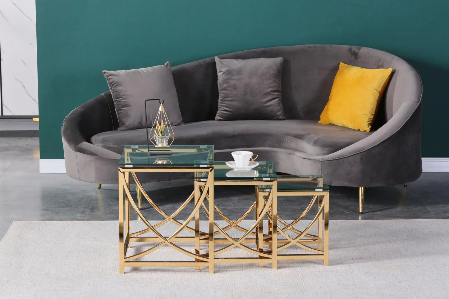 3 Pieces Gold Square Nesting Glass End Tables- Small Coffee Table Set- Stainless Steel Small Coffee Tables with Clear Tempered Glass - Image #3