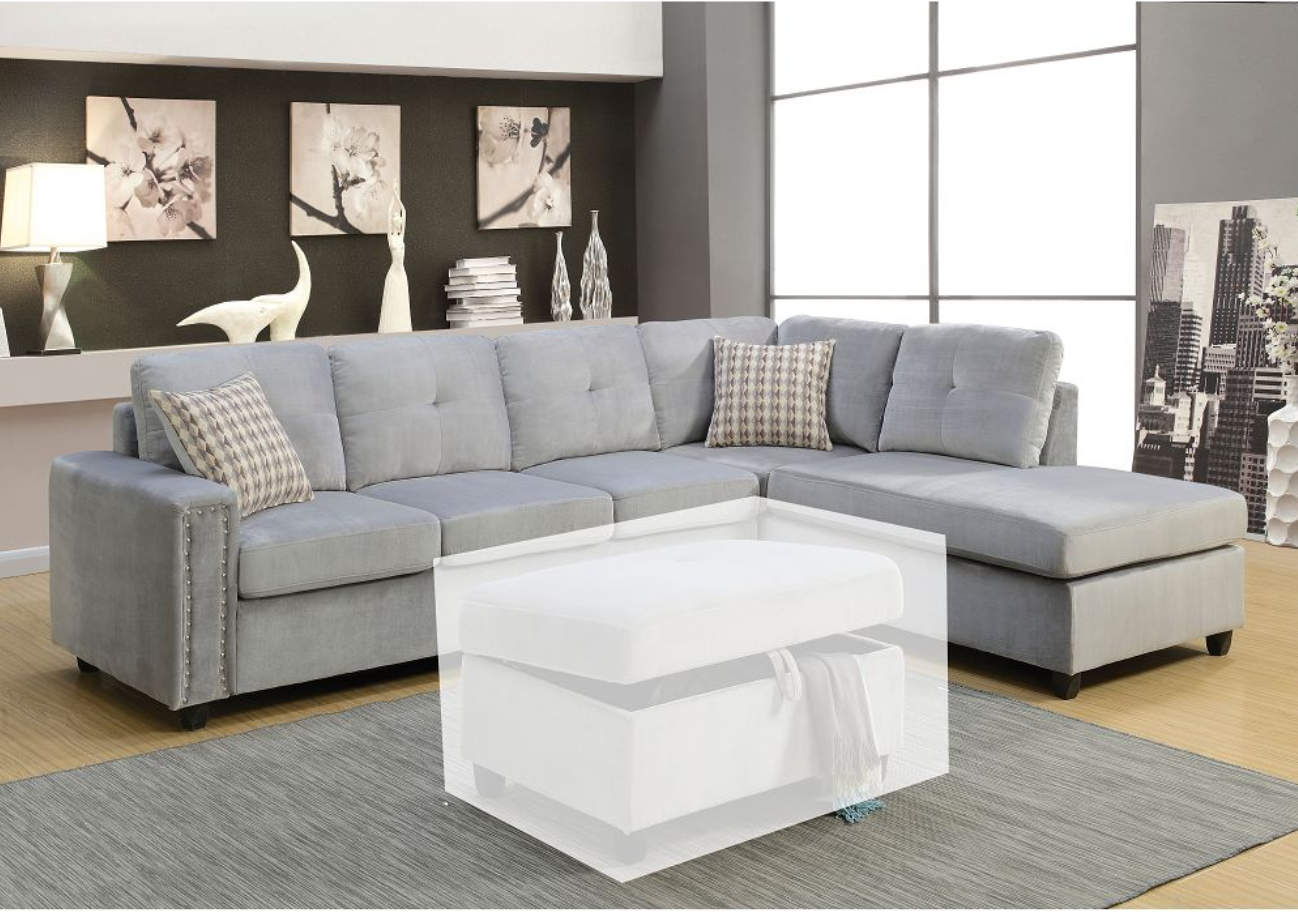 Belville Sectional Sofa w/Pillows in Gray Velvet 52710
