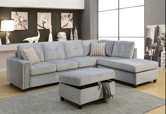 Belville Sectional Sofa w/Pillows in Gray Velvet 52710