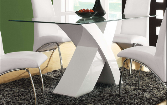 Pervis Dining Table in White & Clear Glass 71105