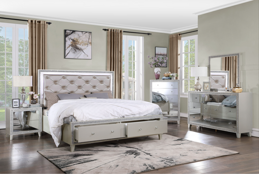 Sliverfluff Queen Bed w/Storage, PU  Champagne Finish BD00242Q