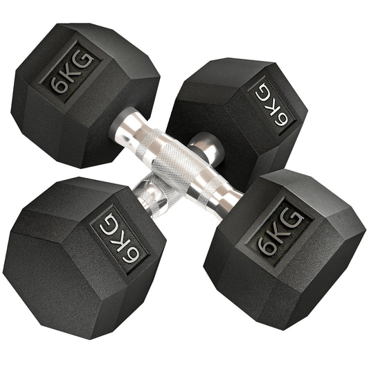 2x6kg Hex Dumbbells Set Rubber Dumbbells Weight Lifting Equipment Fitness Home Gym