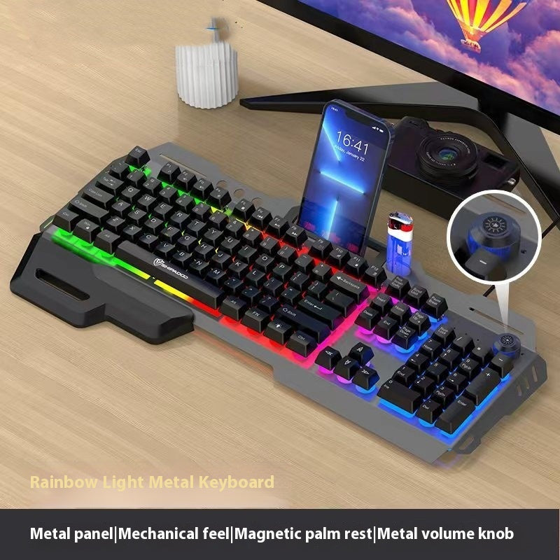 USB Port Luminous Metal Game Mechanical Feeling Keyboard Mouse
