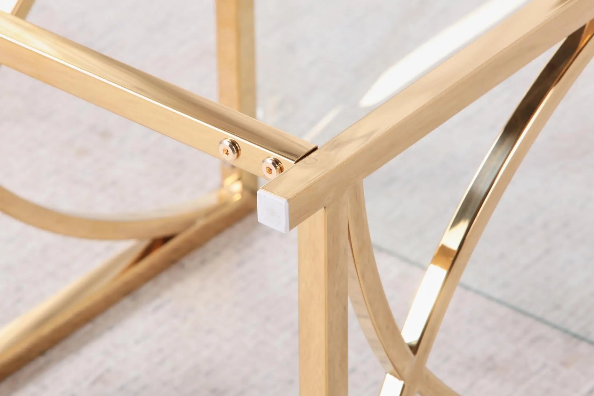 3 Pieces Gold Square Nesting Glass End Tables- Small Coffee Table Set- Stainless Steel Small Coffee Tables with Clear Tempered Glass - Image #8