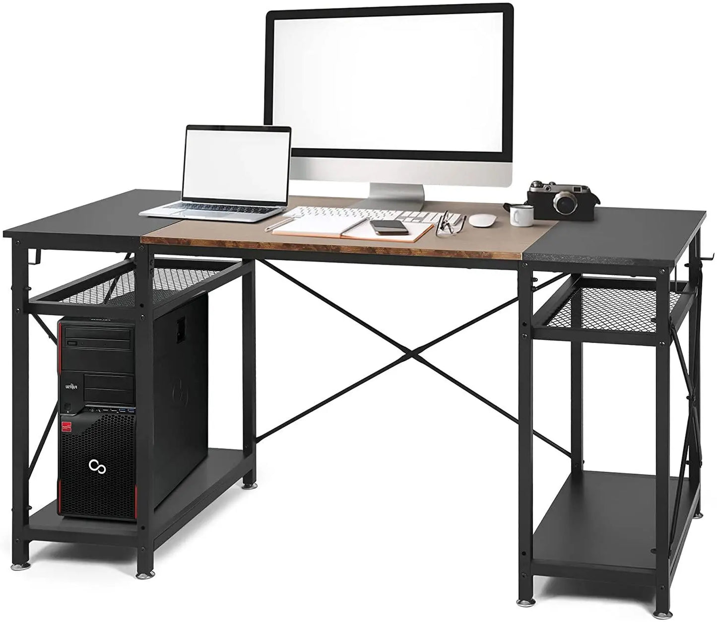 47.2" Computer Desk w/ 4 Storage Shelves & 4 Hooks, Large Desk Study Writing Table, Home Office Desk - Image #1