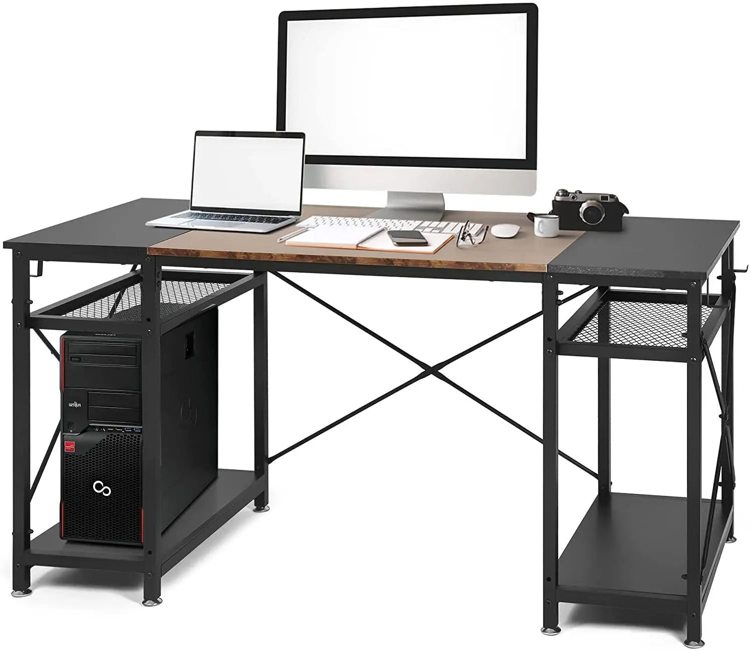 47.2" Computer Desk w/ 4 Storage Shelves & 4 Hooks, Large Desk Study Writing Table, Home Office Desk - Image #1