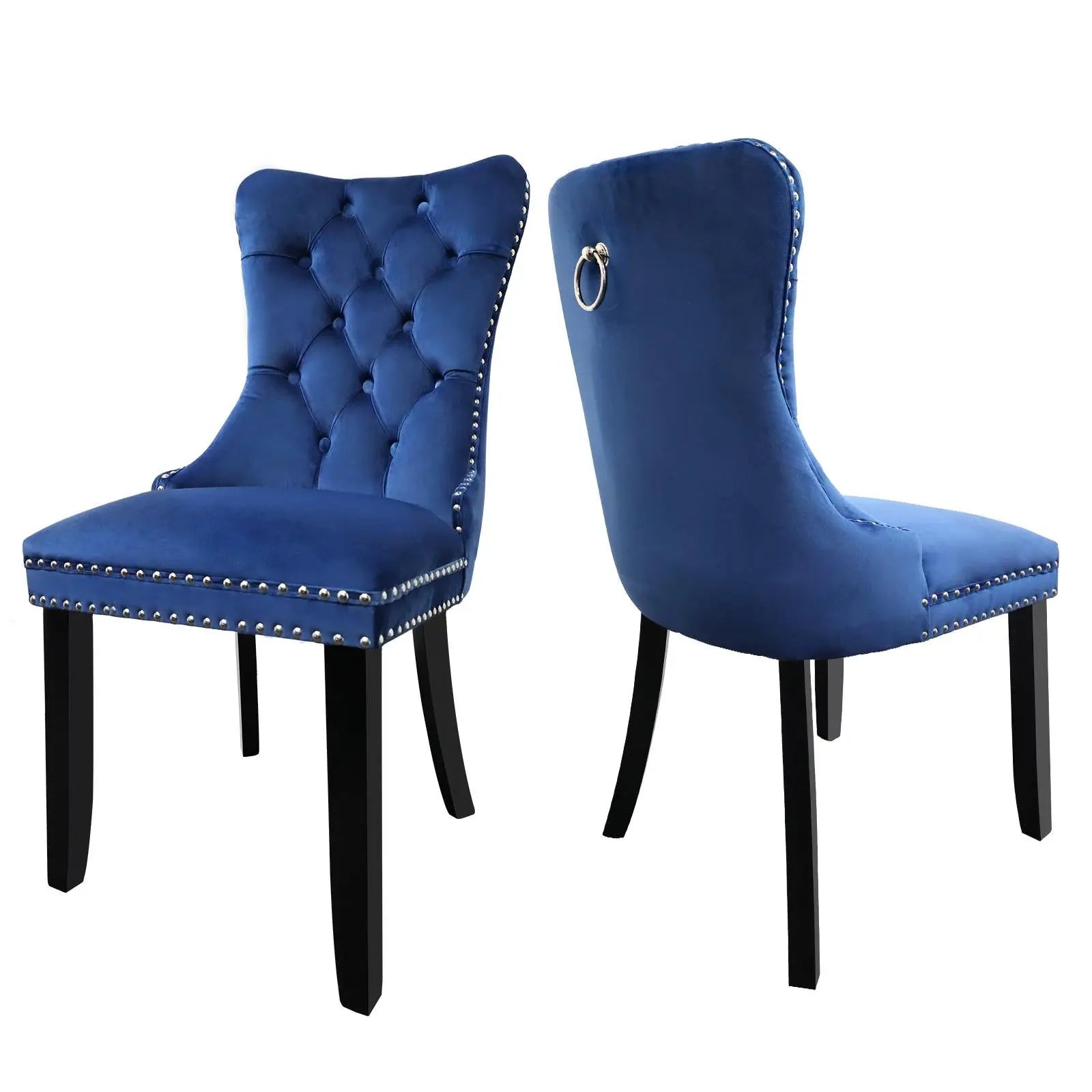 Set of 4, Contemporary Velvet Upholstered Dining Chair with Wooden Legs Nail Head Trim - Image #1