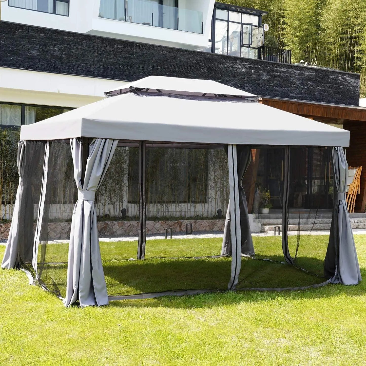 SR Gazebo for Patios Outdoor Gazebo with Mosquito Netting and Curtains Outdoor Privacy Screen for Deck Backyard - Image #2