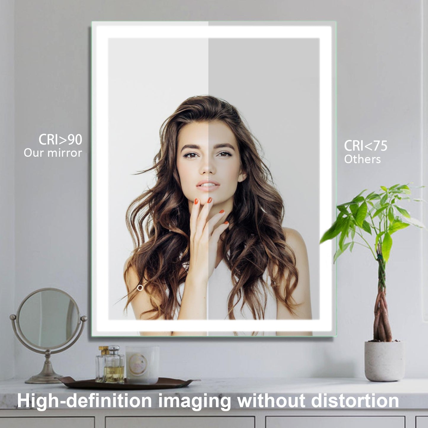 Beveled Frameless Lighted Bathroom / Vanity Mirror / Size: 28" x 36"