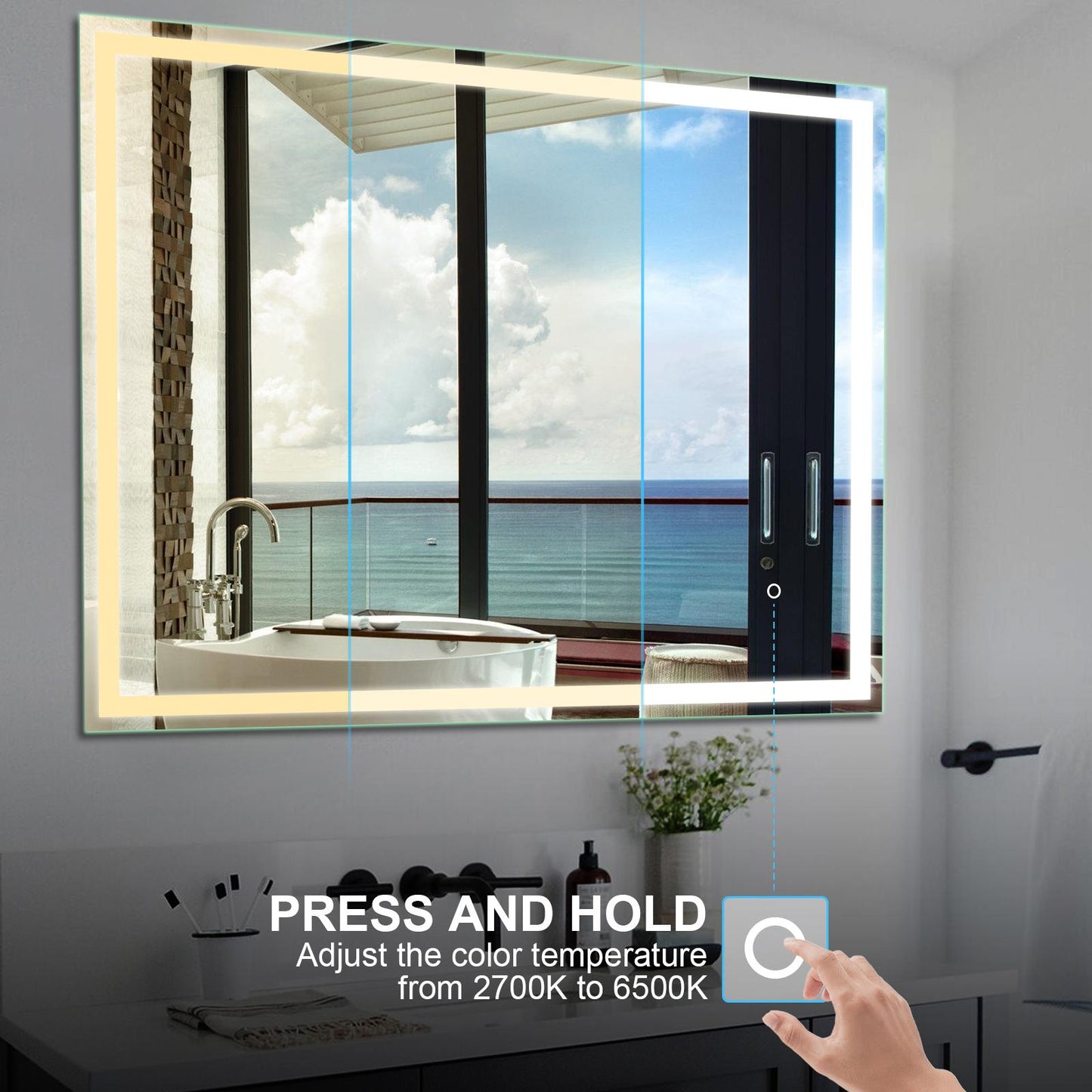 Beveled Frameless Lighted Bathroom / Vanity Mirror / Size: 28" x 36"