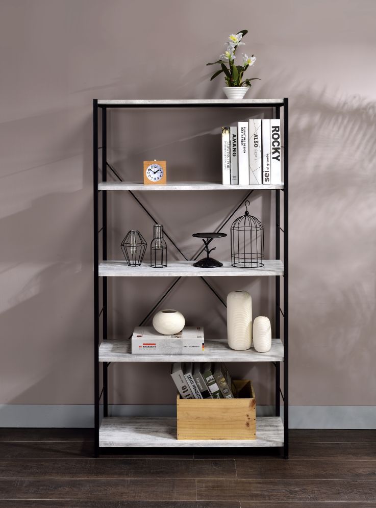 Tesadea Bookshelf, Antique White & Black Finish 92777