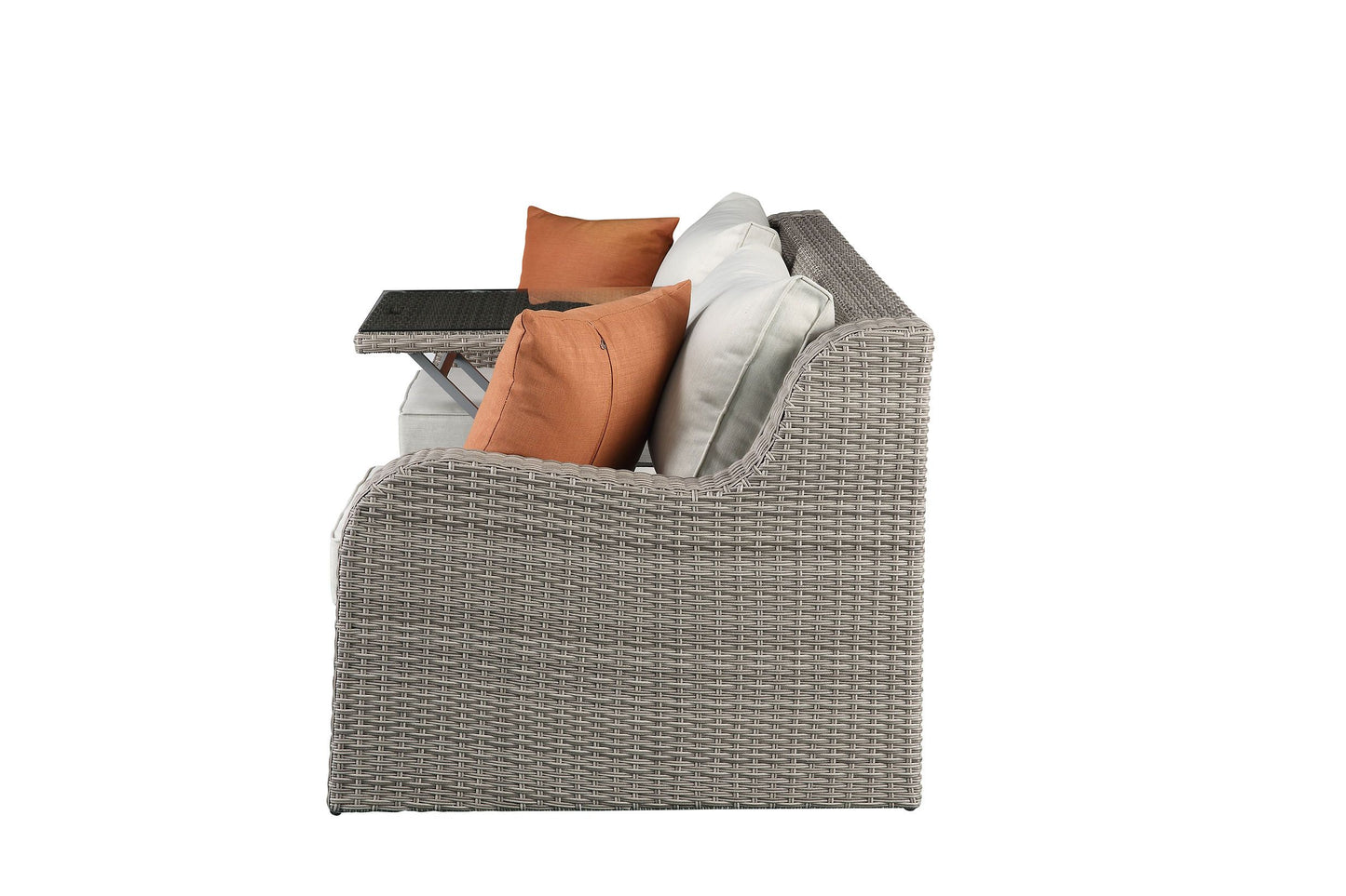 Salena Patio Sectional  2 Ottomans (2 Pillows) in Beige Fabric  Gray Wicker 45010