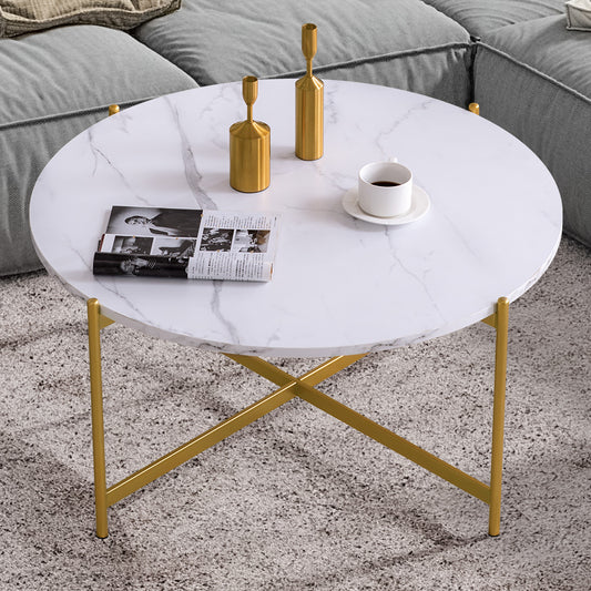 Modern Round coffee table,golden metal frame with marble color  top-36