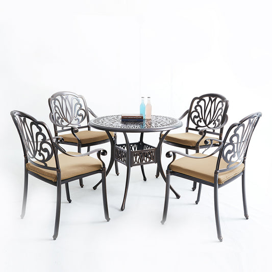 Upland Elizabeth Cast Aluminum Garden Furniture Chairs 5 Pcs Set with Cushions  -Bronze