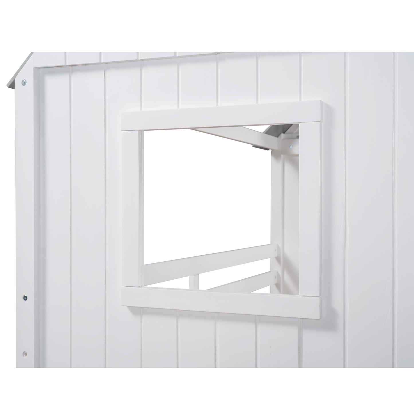 Twin Size Low Loft Wood House Bed with Two Side Windows, for Kids, Teens, Girls, Boys, (Normal Gray+Normal White)