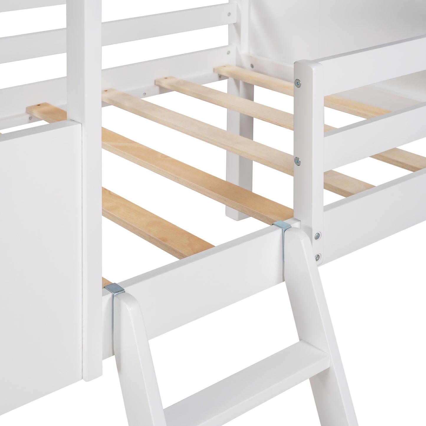 Twin Size Low Loft Wood House Bed with Two Side Windows, for Kids, Teens, Girls, Boys, (Normal Gray+Normal White)