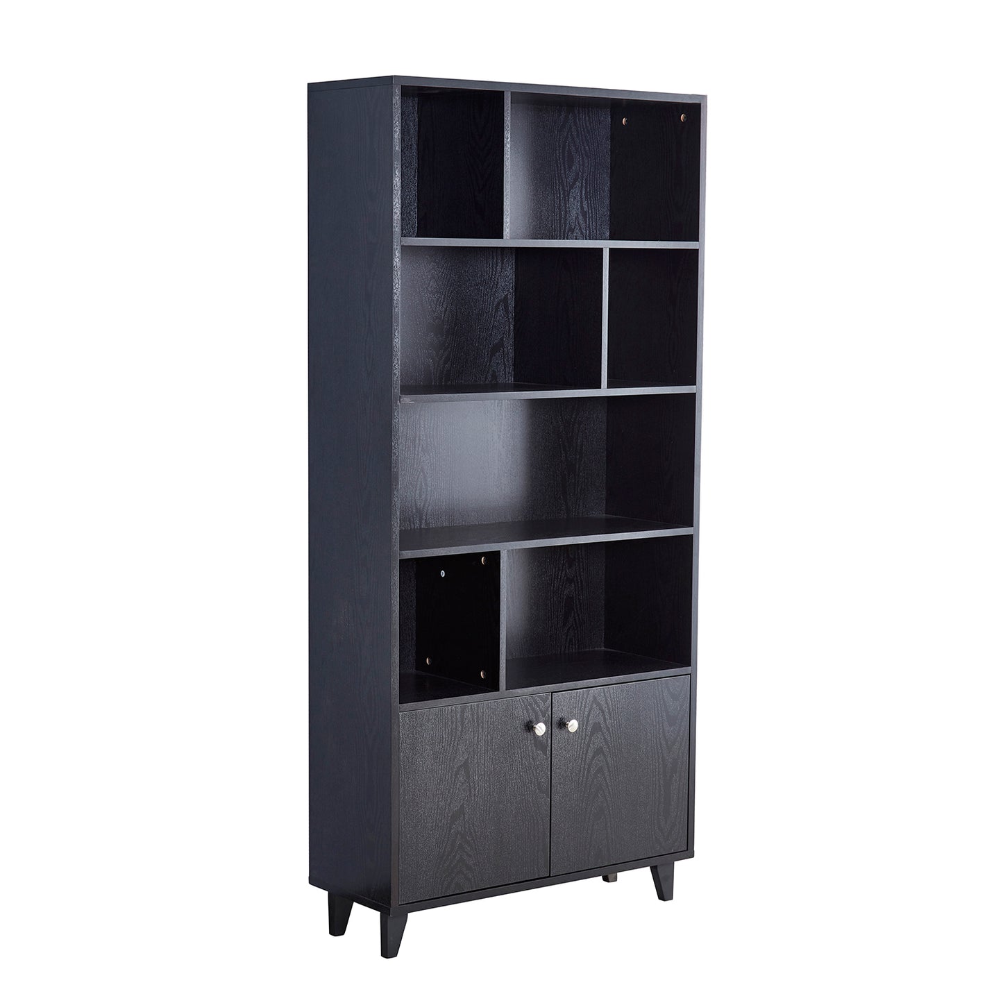 68& Bookcase with 2 Doors, Bookshelf,  Black