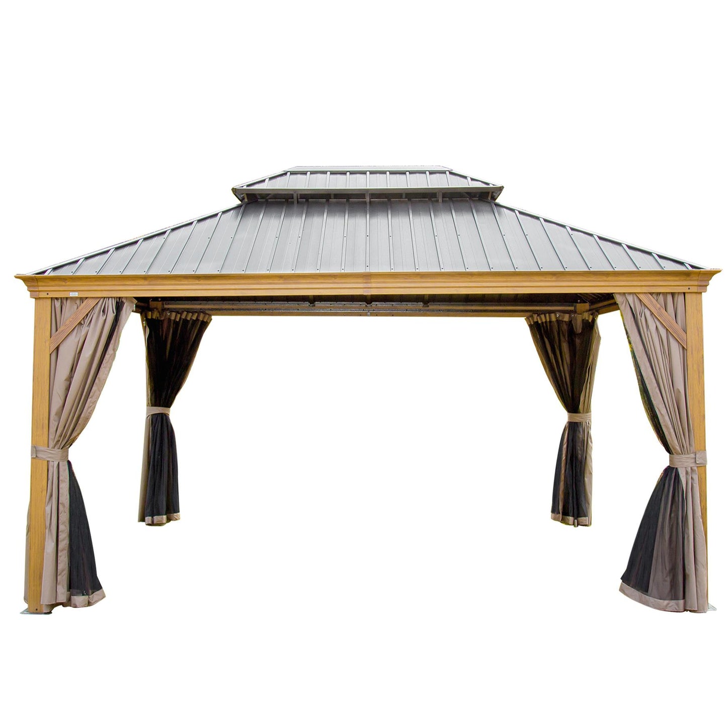 Domi Hardtop Gazebo Outdoor Aluminum Roof Canopy With Mosquito Netting and Curtains