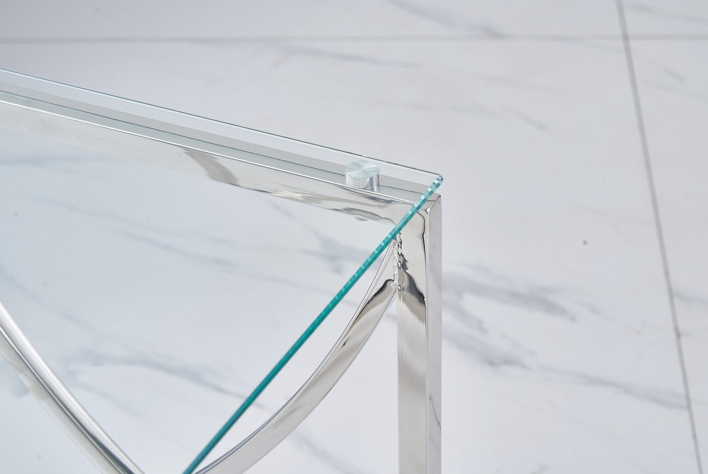 Stainless Steel Cube End Table Silver Glass Table for Living Room