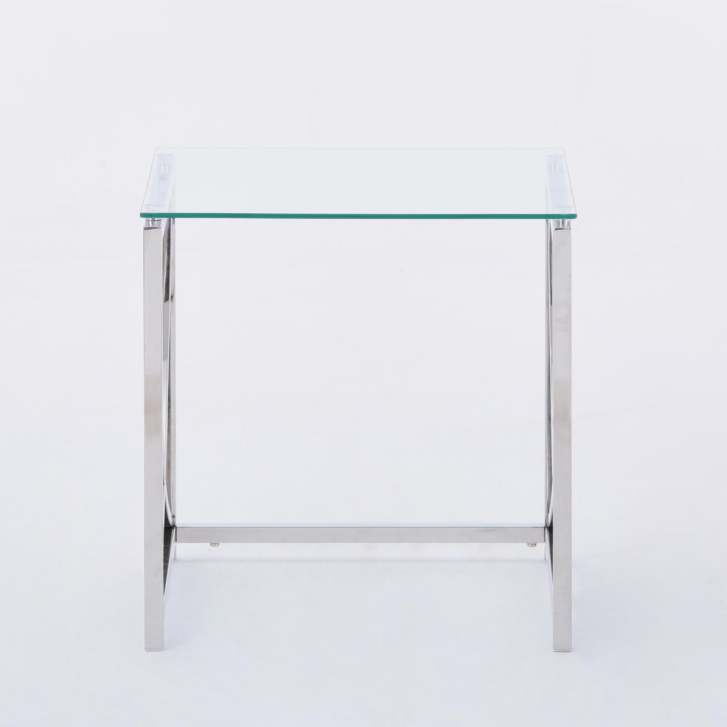 Stainless Steel Cube End Table Silver Glass Table for Living Room