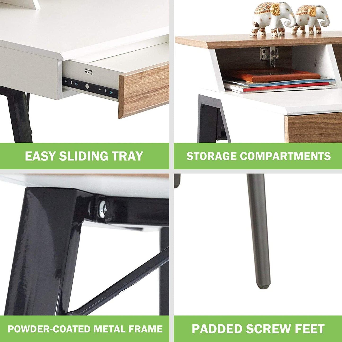 47" Computer Desk White Wood Small Writing Table with Monitor,  Drawers & Storage  Study