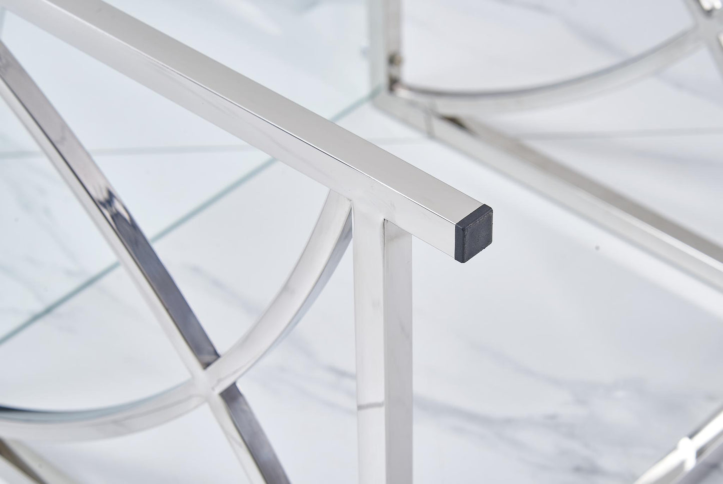 Stainless Steel Cube End Table Silver Glass Table for Living Room