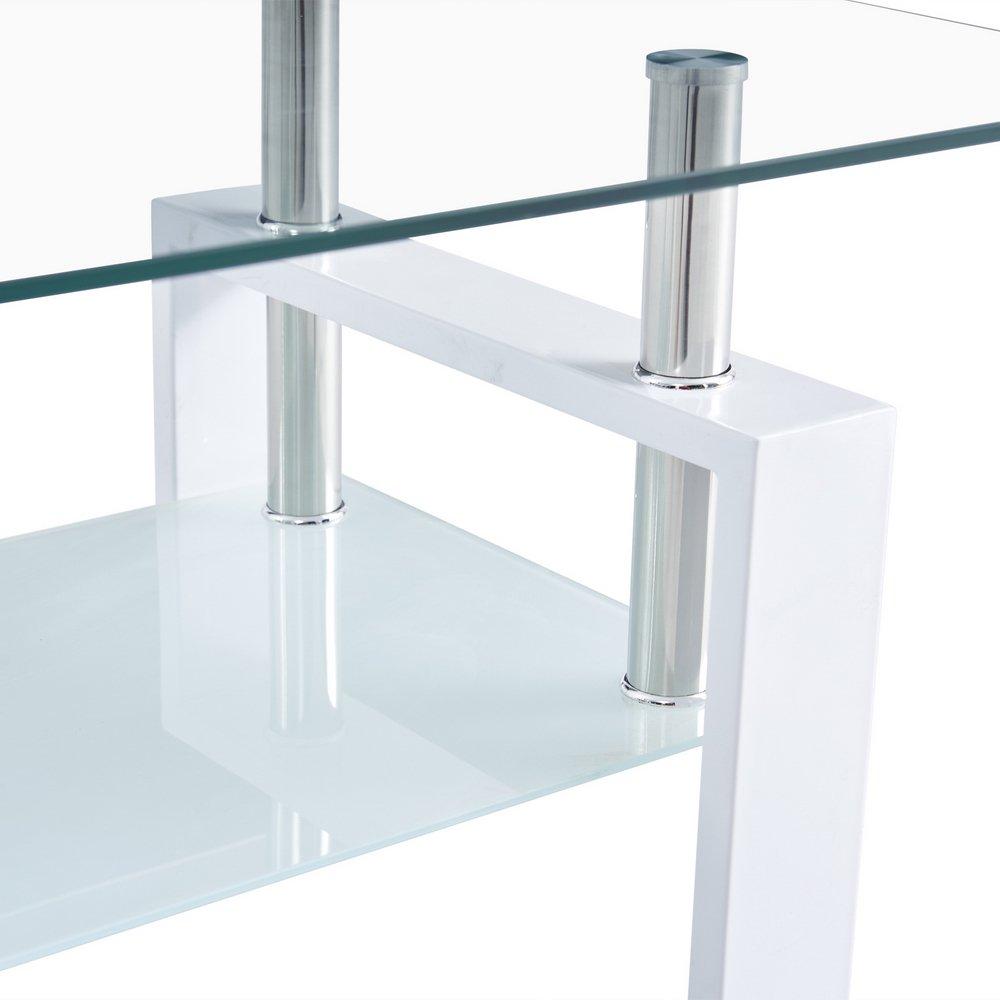 Bulk Order，Rectangular Glass Coffee Table White Modern Side Coffee Table with Metal Legs