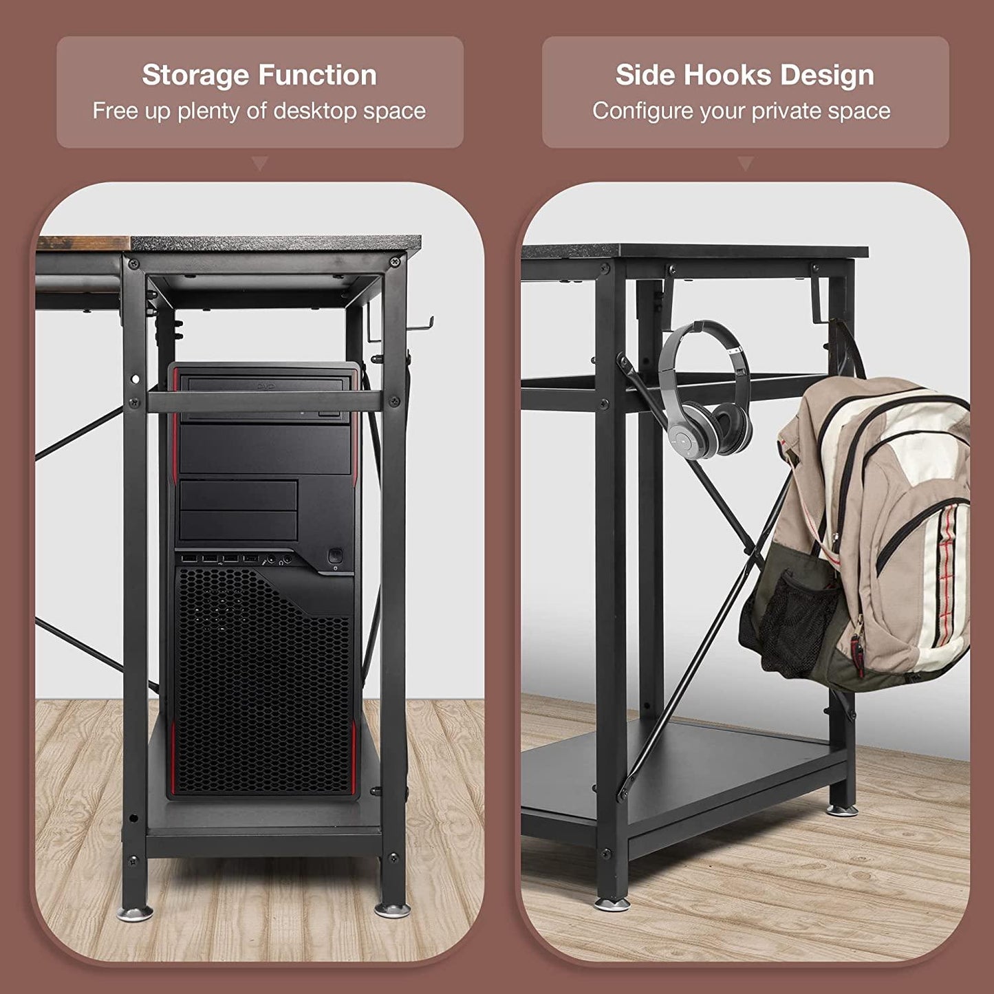 47.2" Computer Desk w/ 4 Storage Shelves & 4 Hooks, Large Desk Study Writing Table, Home Office Desk