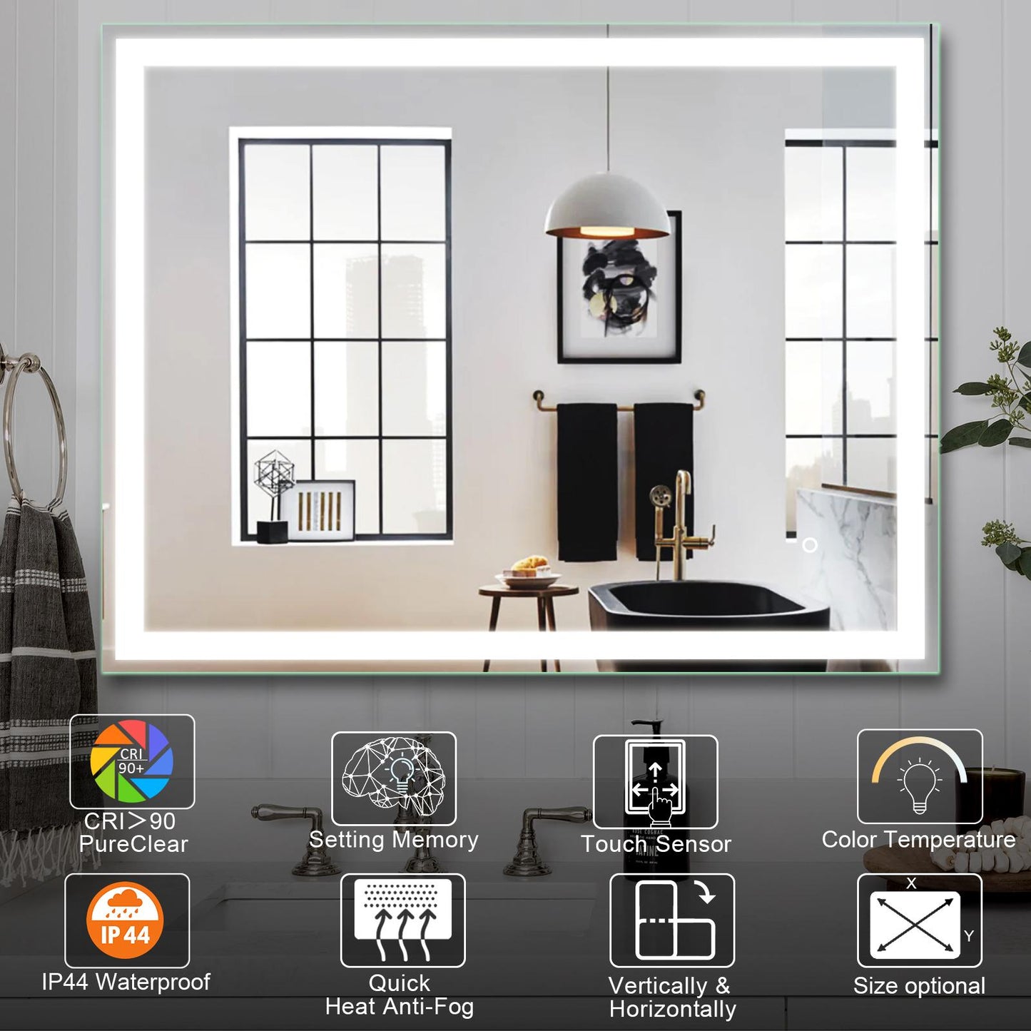 Beveled Frameless Lighted Bathroom / Vanity Mirror / Size: 28" x 36"