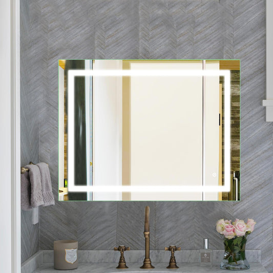 Beveled Frameless Lighted Bathroom Mirror