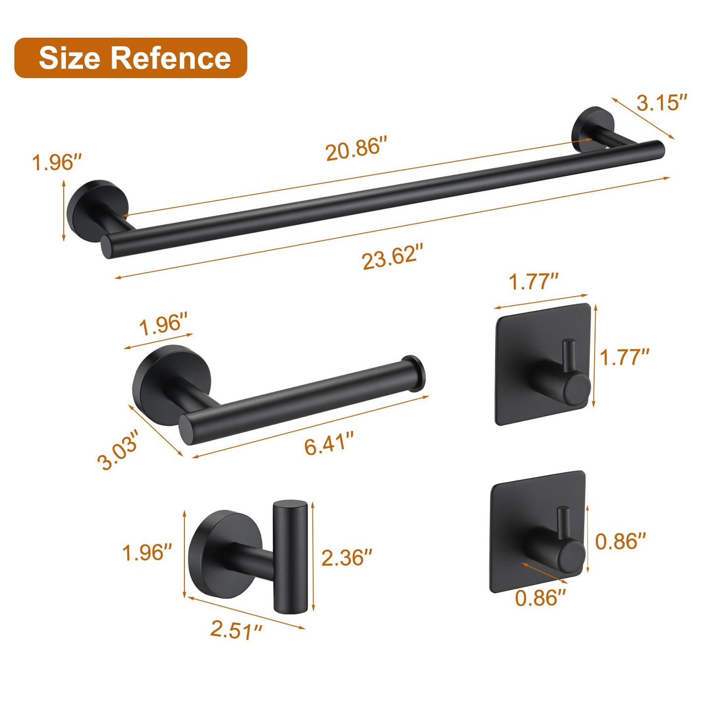 Bathroom Matte Black Hardware Accessories 5 Pieces Set