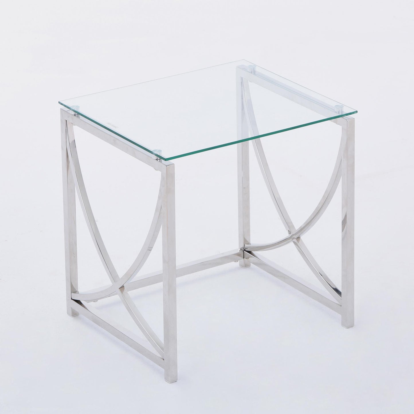 Stainless Steel Cube End Table Silver Glass Table for Living Room