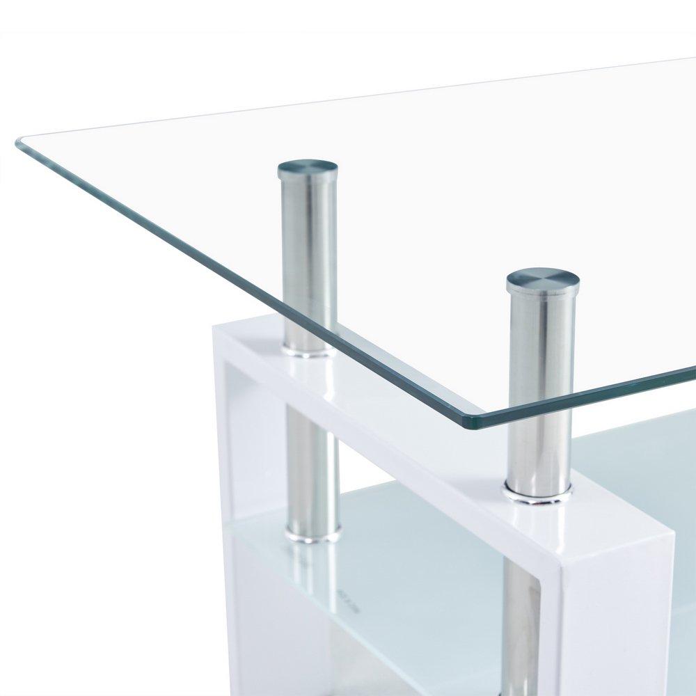 Bulk Order，Rectangular Glass Coffee Table White Modern Side Coffee Table with Metal Legs