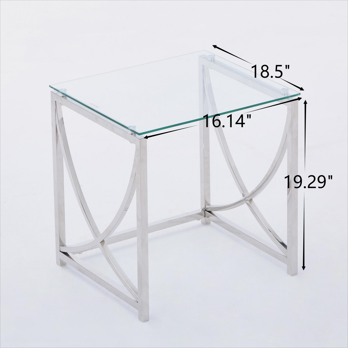 Stainless Steel Cube End Table Silver Glass Table for Living Room