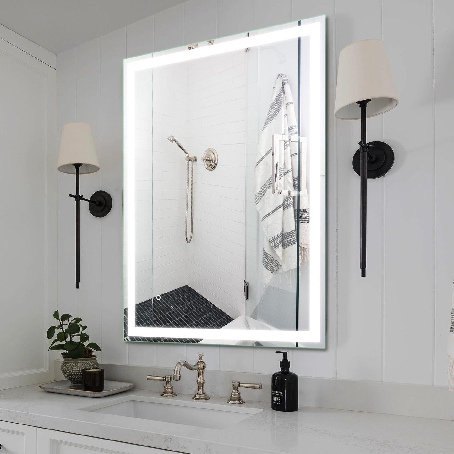 Beveled Frameless Lighted Bathroom / Vanity Mirror / Size: 28" x 36"