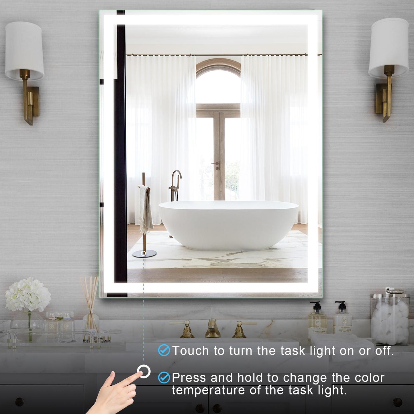 Beveled Frameless Lighted Bathroom / Vanity Mirror / Size: 28" x 36"