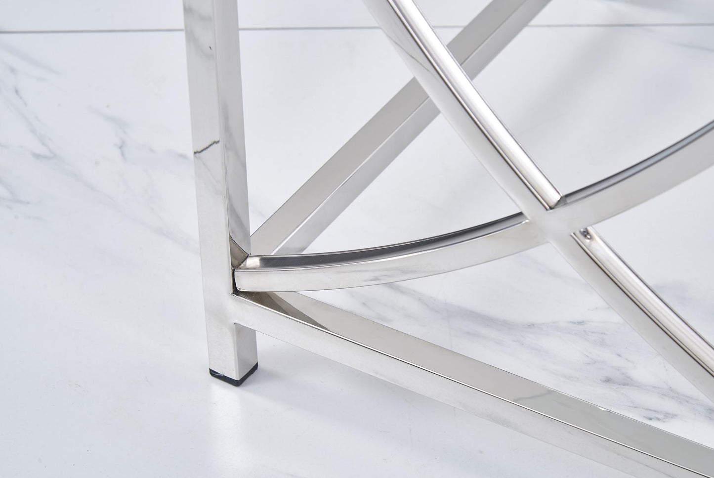 Stainless Steel Cube End Table Silver Glass Table for Living Room