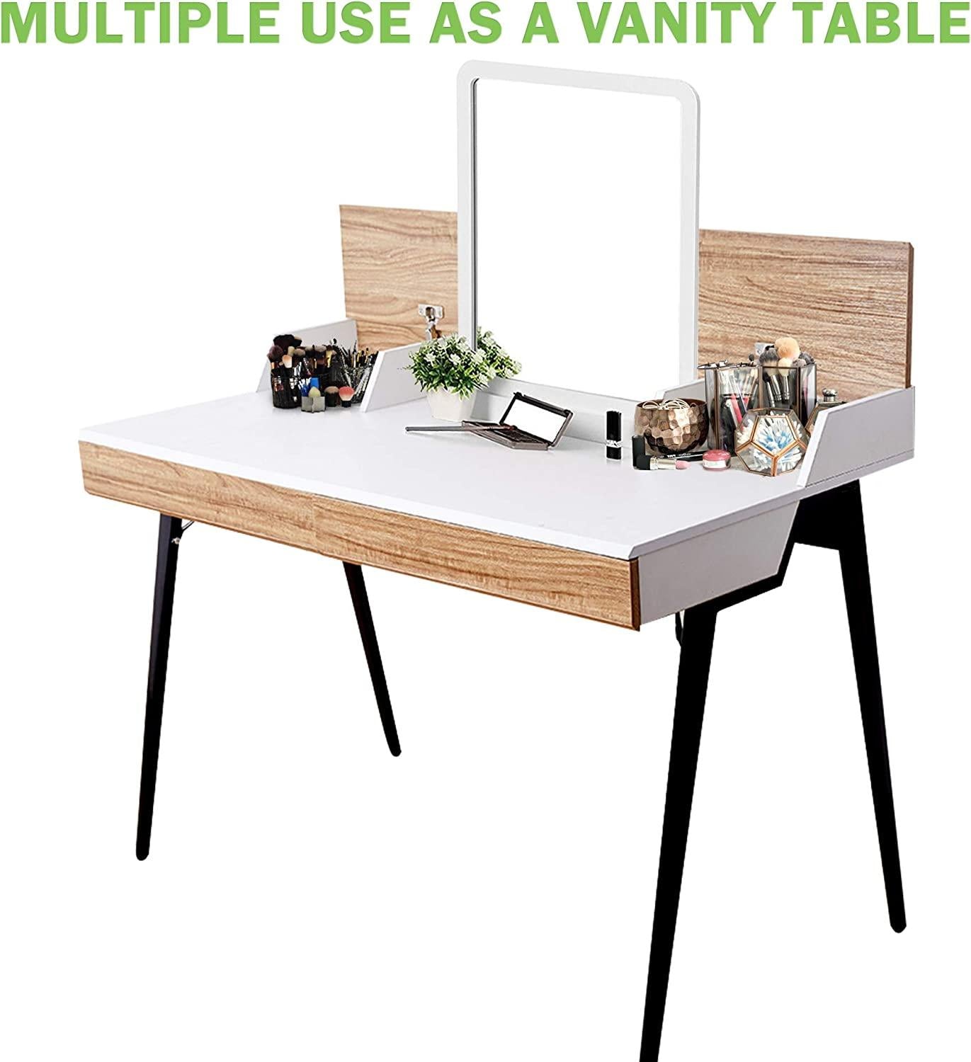 47" Computer Desk White Wood Small Writing Table with Monitor,  Drawers & Storage  Study