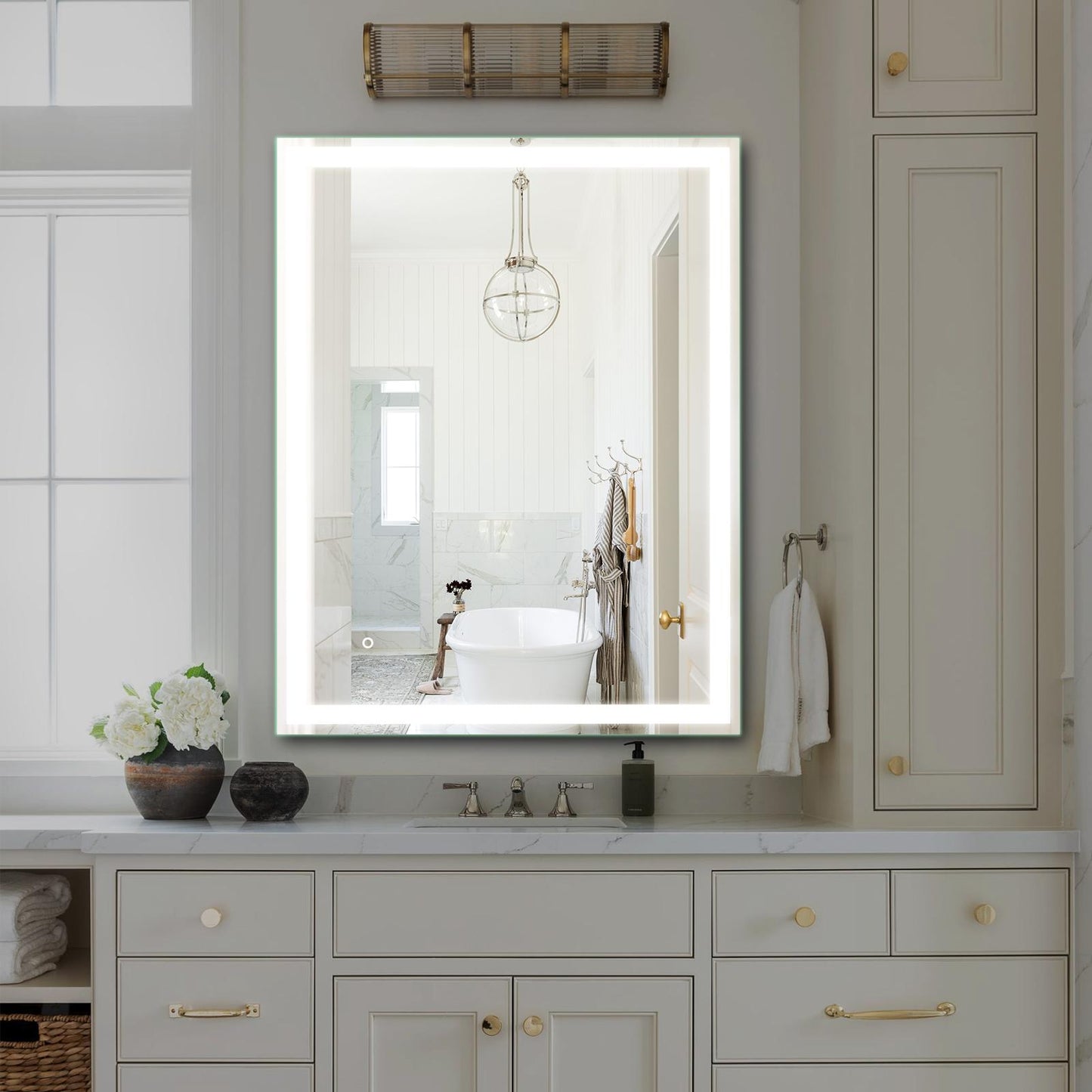 Beveled Frameless Lighted Bathroom / Vanity Mirror / Size: 28" x 36"